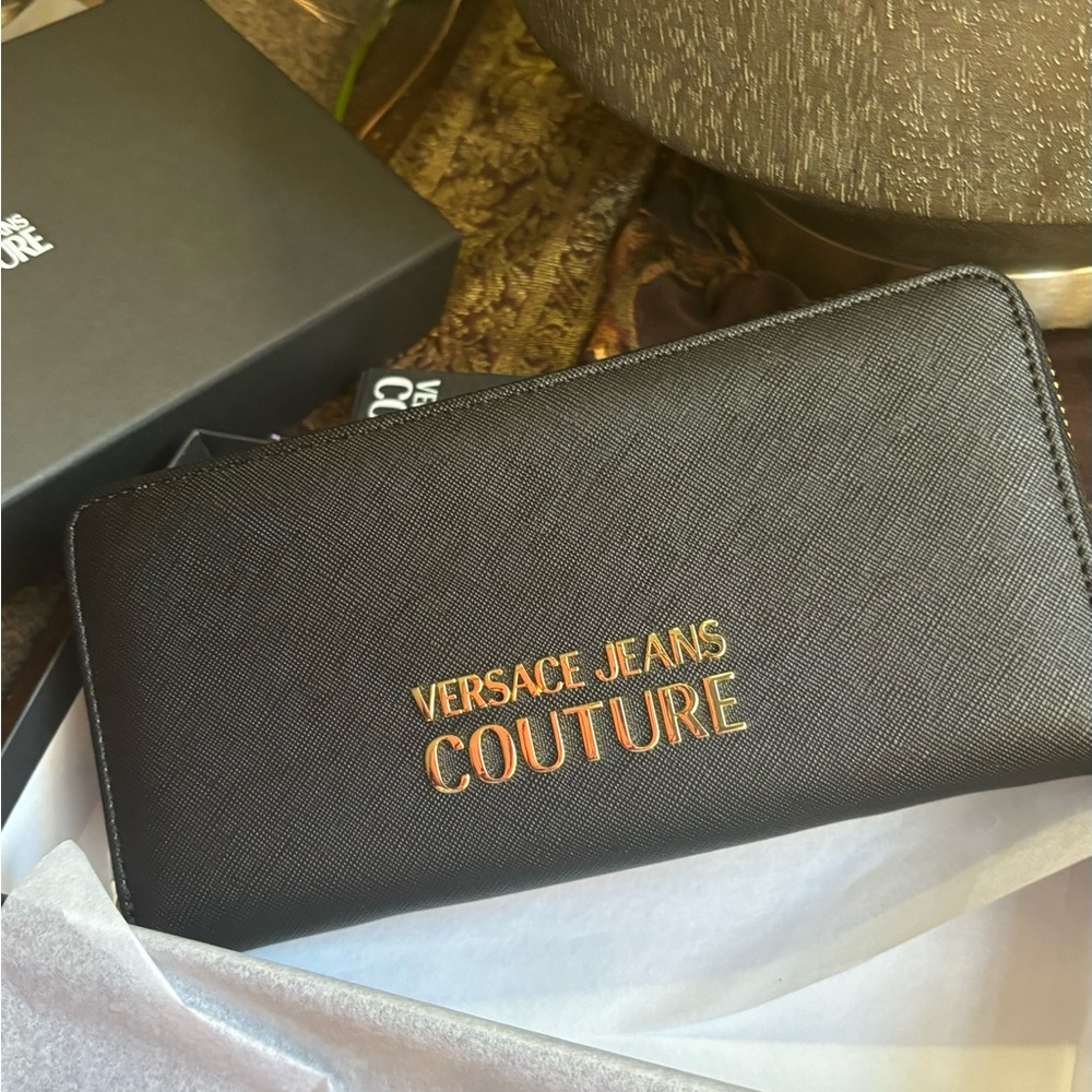 Authentic VERSACE jeans Couture large zip around logos wallet